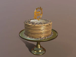 Bolo de Anivers&aacute;rio Dourado Elegante Modelo 3D
