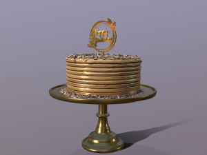 Elegant Golden Birthday Cake Modèle 3D