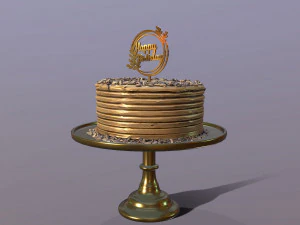 Bolo de Anivers&aacute;rio Dourado Elegante Modelo 3D