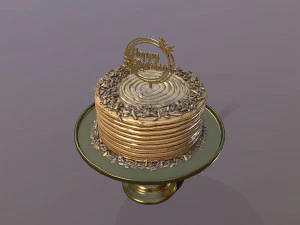 Bolo de Anivers&aacute;rio Dourado Elegante Modelo 3D