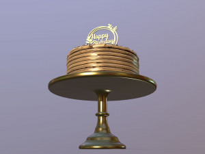 Elegant Golden Birthday Cake Modèle 3D