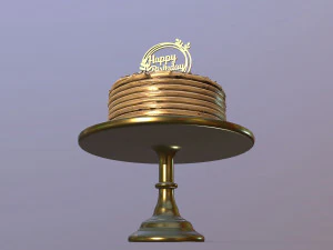 Bolo de Anivers&aacute;rio Dourado Elegante Modelo 3D