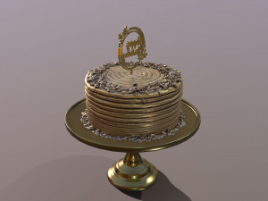 Elegant Golden Birthday Cake Modèle 3D