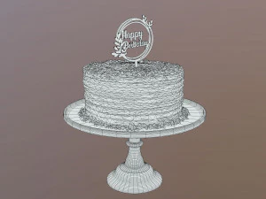 Bolo de Anivers&aacute;rio Dourado Elegante Modelo 3D