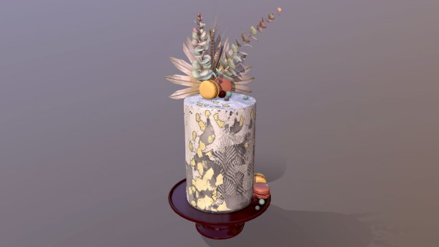 Luxury Golden Buttercream Cake 3D Model .c4d .max .obj .3ds .fbx .lwo .lw .lws