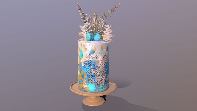 Luxury Golden Blue Buttercream Cake 3D Model .c4d .max .obj .3ds .fbx .lwo .lw .lws