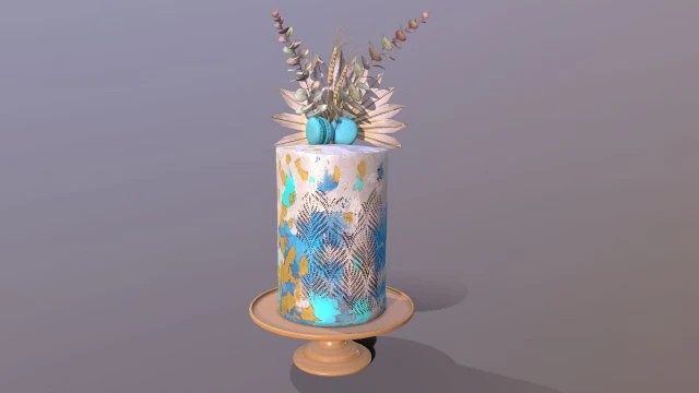 Luxuri&ouml;ser goldblauer Buttercremekuchen 3D Modell .c4d .max .obj .3ds .fbx .stl .blend 