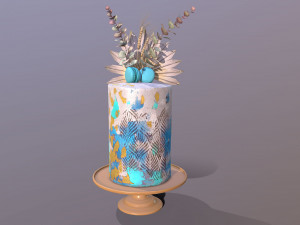 Luxury Golden Blue Buttercream Cake 3D Model