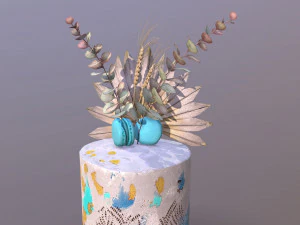 Luxuri&ouml;ser goldblauer Buttercremekuchen 3D Modell