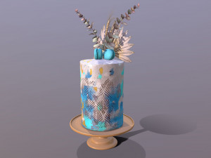 Luxury Golden Blue Buttercream Cake Modèle 3D