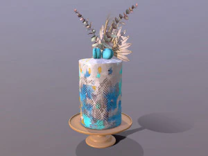 Luxuri&ouml;ser goldblauer Buttercremekuchen 3D Modell