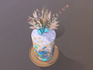 Luxuri&ouml;ser goldblauer Buttercremekuchen 3D Modell
