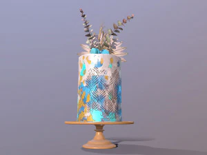 Luxuri&ouml;ser goldblauer Buttercremekuchen 3D Modell