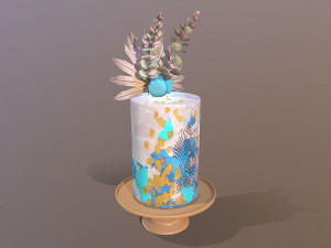Luxury Golden Blue Buttercream Cake Modèle 3D