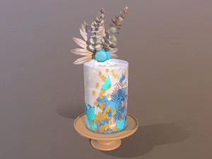 Luxuri&ouml;ser goldblauer Buttercremekuchen 3D Modell
