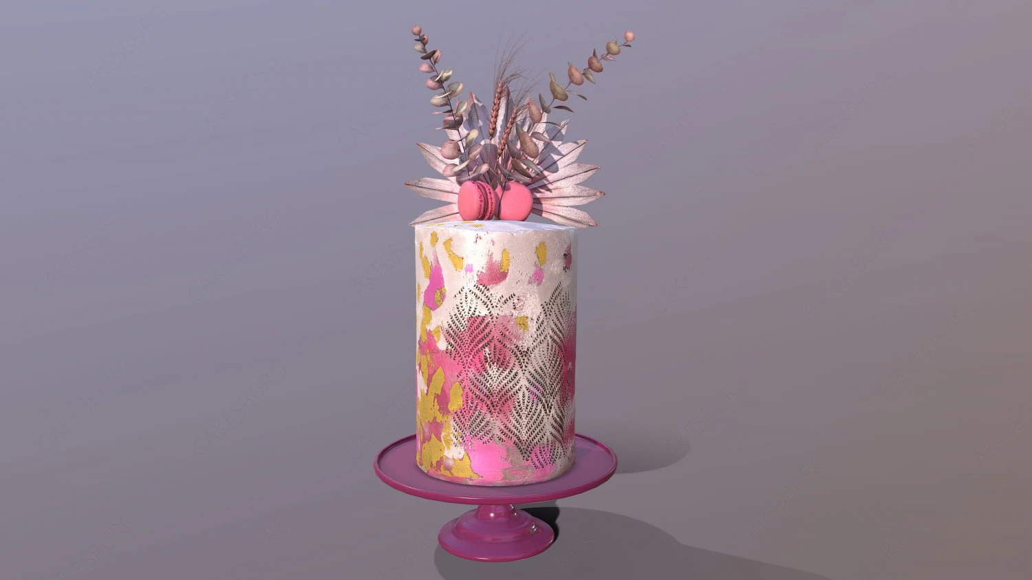 Luxury Golden Pink Buttercream Cake 3D Model .c4d .max .obj .3ds .fbx .stl .blend