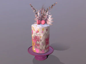 Luxury Golden Pink Buttercream Cake 3D Model