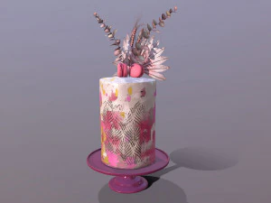 Luxury Golden Pink Buttercream Cake 3D Model