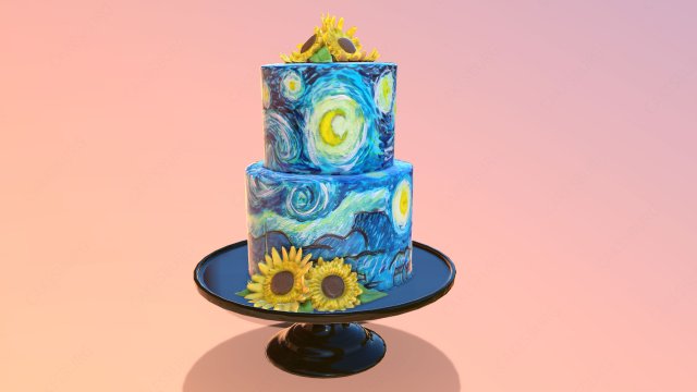 Van Gogh - Starry Night Cake 3D Model .c4d .max .obj .3ds .fbx .lwo .lw .lws