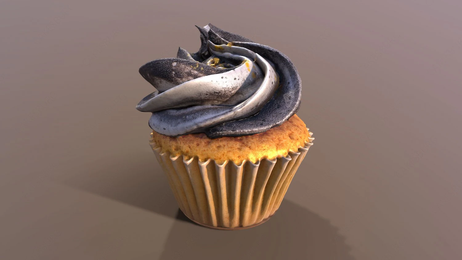 Elegant Golden Flakes Cupcake 3D Model .c4d .max .obj .3ds .fbx .stl .blend 