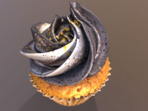 Elegant Golden Flakes Cupcake 3D Model