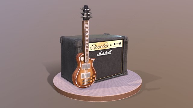 Guitar and Amplifier Musician Cake 3D Model .c4d .max .obj .3ds .fbx .stl .blend 