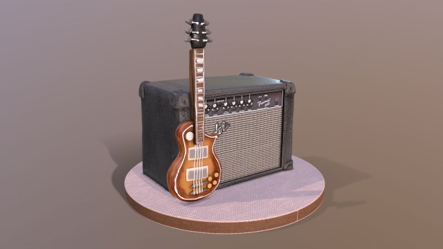 Guitar and Amplifier Musician Cake 3D Model .c4d .max .obj .3ds .fbx .lwo .lw .lws