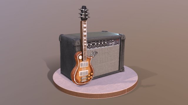 Guitar and Amplifier Musician Cake 3D मॉडल .c4d .max .obj .3ds .fbx .stl .blend 
