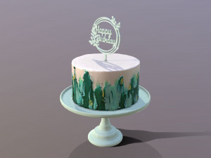 Elegant Turquoise Buttercream Birthday Cake Modello 3D