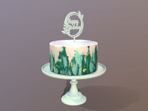 Elegant Turquoise Buttercream Birthday Cake Modello 3D