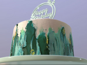 Elegant Turquoise Buttercream Birthday Cake Modello 3D