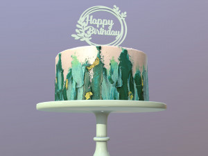Elegant Turquoise Buttercream Birthday Cake Modello 3D