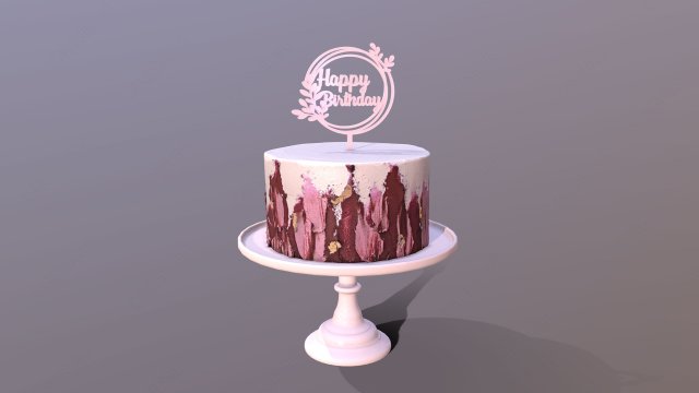 Elegant Hibiscus Buttercream Birthday Cake 3D Model .c4d .max .obj .3ds .fbx .lwo .lw .lws