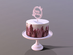 Elegant Hibiscus Buttercream Birthday Cake Modello 3D