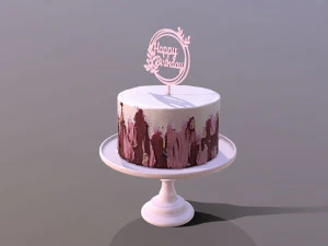 Elegant Hibiscus Buttercream Birthday Cake 3D Model