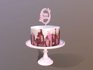 Elegant Hibiscus Buttercream Birthday Cake Modello 3D