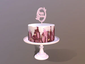 Elegant Hibiscus Buttercream Birthday Cake 3D Model