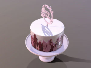 Elegant Hibiscus Buttercream Birthday Cake 3D Model