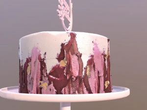 Elegant Hibiscus Buttercream Birthday Cake 3D Model