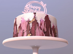 Elegant Hibiscus Buttercream Birthday Cake Modello 3D