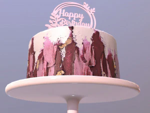 Elegant Hibiscus Buttercream Birthday Cake 3D Model