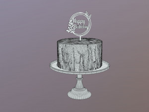 Elegant Hibiscus Buttercream Birthday Cake Modello 3D