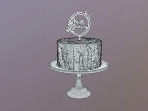Elegant Hibiscus Buttercream Birthday Cake 3D Model