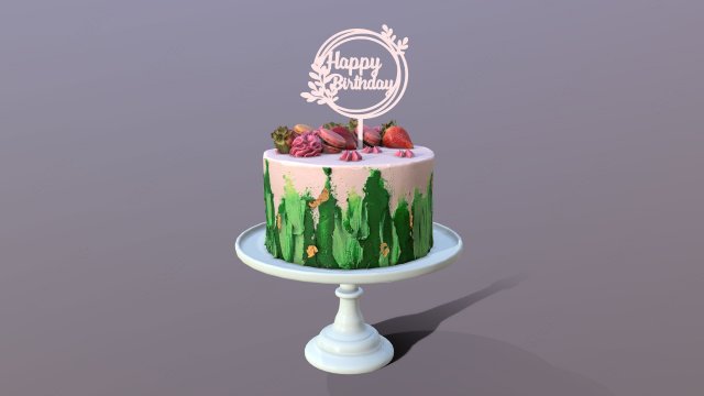Elegant Jade Strawberry Swirl Birthday Cake 3D Model .c4d .max .obj .3ds .fbx .lwo .lw .lws