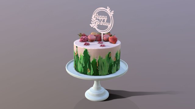 Elegant Jade Strawberry Swirl Birthday Cake 3D in 3DExport