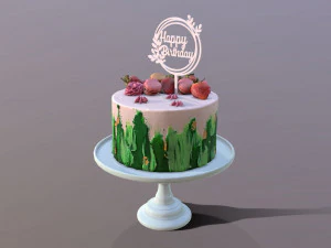 Bolo de anivers&aacute;rio elegante com redemoinho de morango e jade Modelo 3D