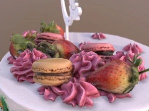 Bolo de anivers&aacute;rio elegante com redemoinho de morango e jade Modelo 3D
