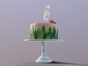 Bolo de anivers&aacute;rio elegante com redemoinho de morango e jade Modelo 3D