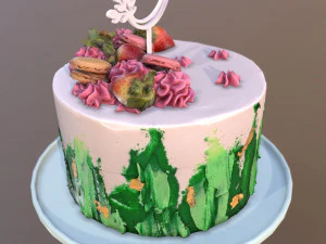 Bolo de anivers&aacute;rio elegante com redemoinho de morango e jade Modelo 3D