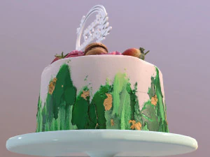 Bolo de anivers&aacute;rio elegante com redemoinho de morango e jade Modelo 3D